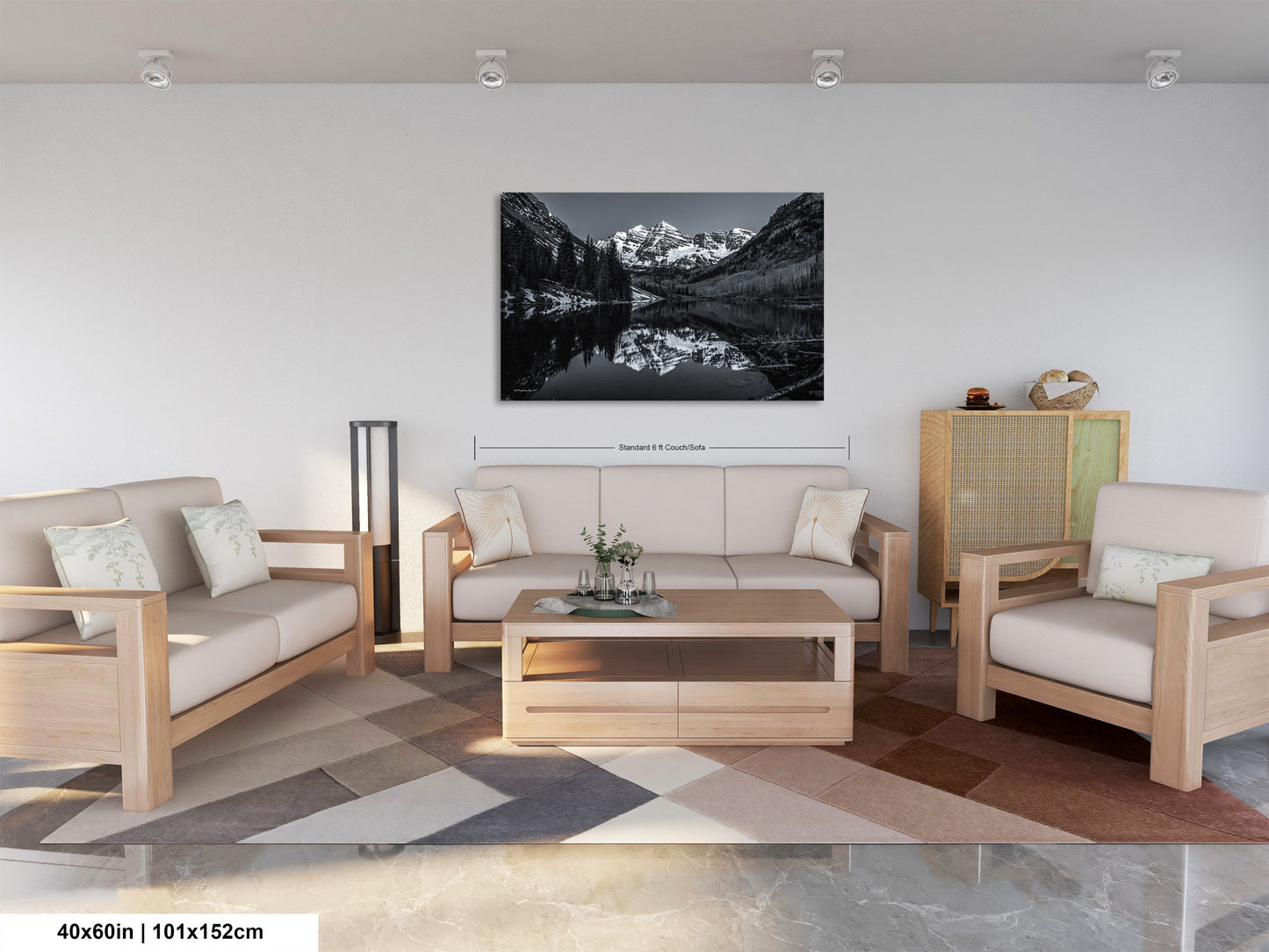 Maroon Bells black and white landscape picture, Aspen Colorado, large framed artwork, Colorado wall art, Rocky Mountains print