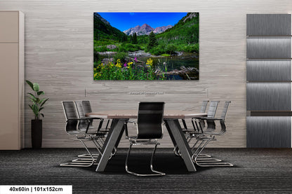 Maroon Bells summer landscape, Aspen Colorado, Colorado wall art, wildflower prints, San Juan mountains, triptych, aspen