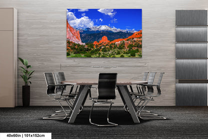 Garden of the gods, Pikes Peak, Colorado Springs, Colorado 14er, Colorado wall art, mountain wall art, man cave art, blue sky