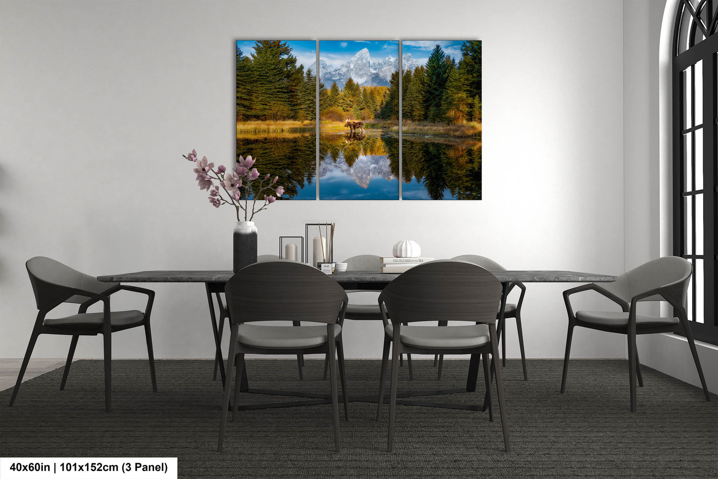 Majestic Bull Moose Reflection Posing at Sunrise Schwabacher Landing Grand Teton National Park Mountain Photo Wall Art Print for Home Decor