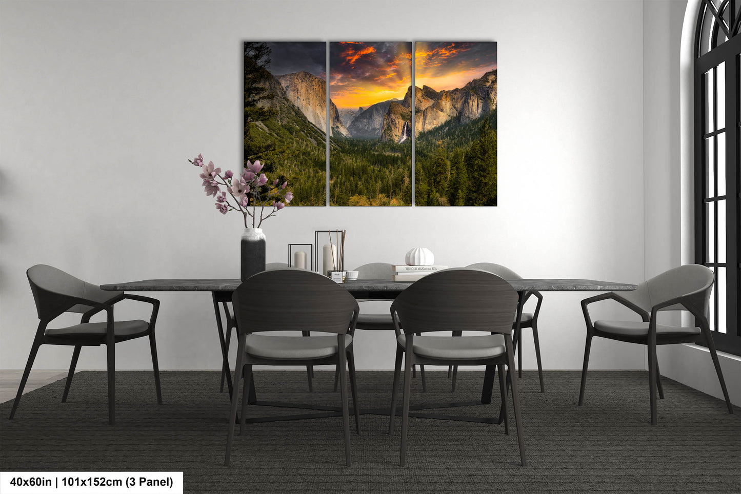 Yosemite National Park from Tunnel View showing Half Dome, Bridalveil Falls, and El Capitan