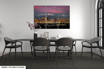 Los Angeles Skyline at Dusk against Mountains / home decor/canvas art print/wall art