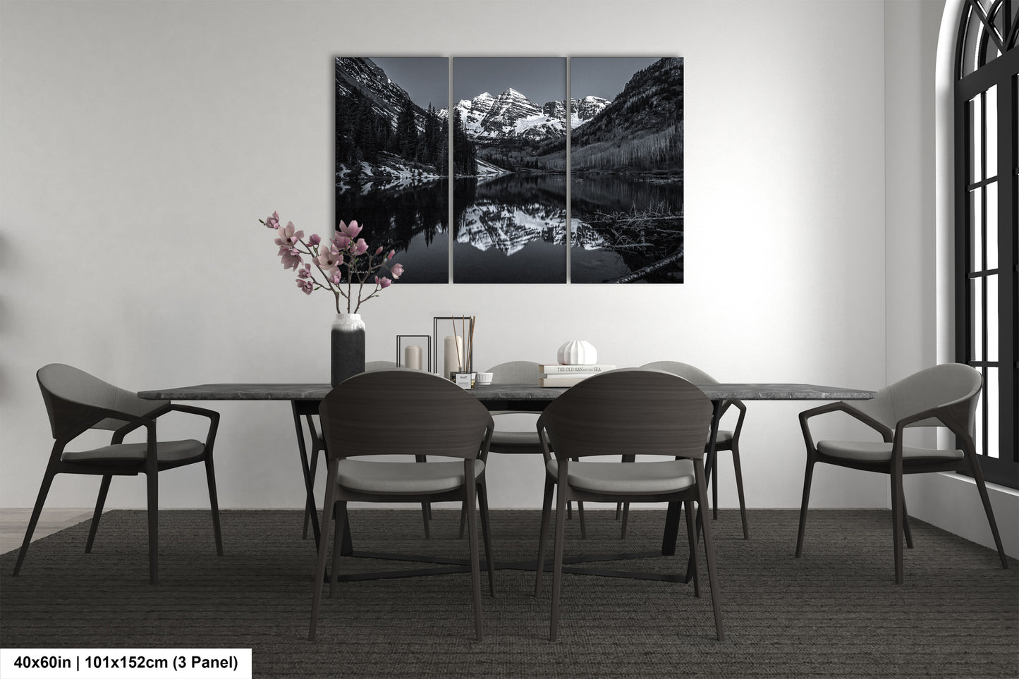 Maroon Bells black and white landscape picture, Aspen Colorado, large framed artwork, Colorado wall art, Rocky Mountains print
