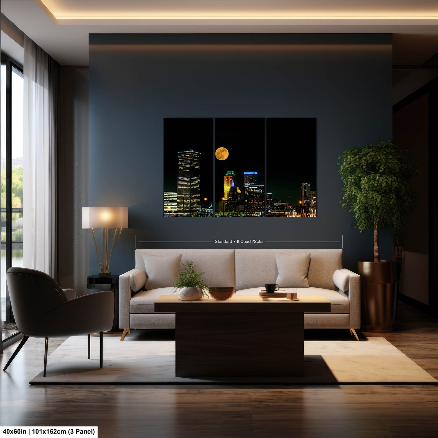 Tulsa Skyline, Tulsa Oklahoma Art, Tulsa Nightscape, Tulsa Night Skyline, Tulsa Moon, Tulsa Wall Art