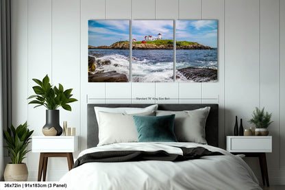 Beacon of Beauty: Nubble Lighthouse Cape Neddick Nautical Photography Metal Canvas Print Wall Art