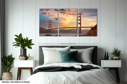 Golden Gate Bridge Sunrise Print, San Francisco Bay Bridge, Canvas Wall Art Photo Prints, Dramatic Landscape, Wall Decor for Home or Office