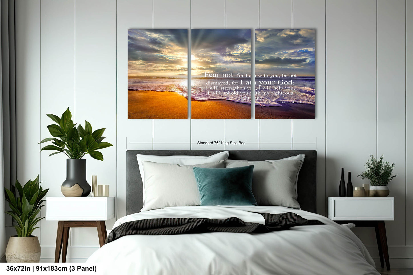 Isaiah 41:10, Inspirational Canvas Wall Art Prints, Sunset Beach, Christian Canvas Art, Christian Religious Decor for Home