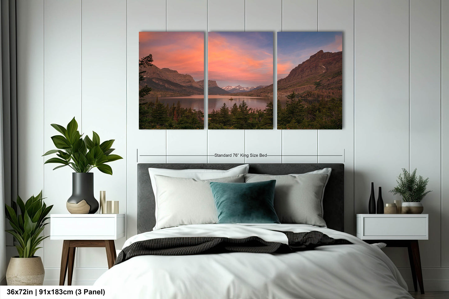 Glacier National Park,Sunrise at Goose Island St. Mary Lake,Montana Mountain Landscape,Canvas Wall Art Prints for Living Room,Bedroom