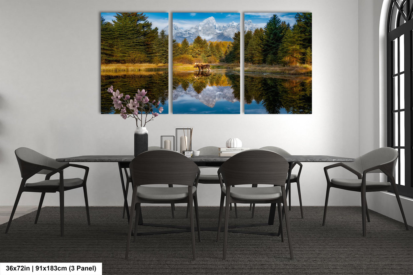 Majestic Bull Moose Reflection Posing at Sunrise Schwabacher Landing Grand Teton National Park Mountain Photo Wall Art Print for Home Decor