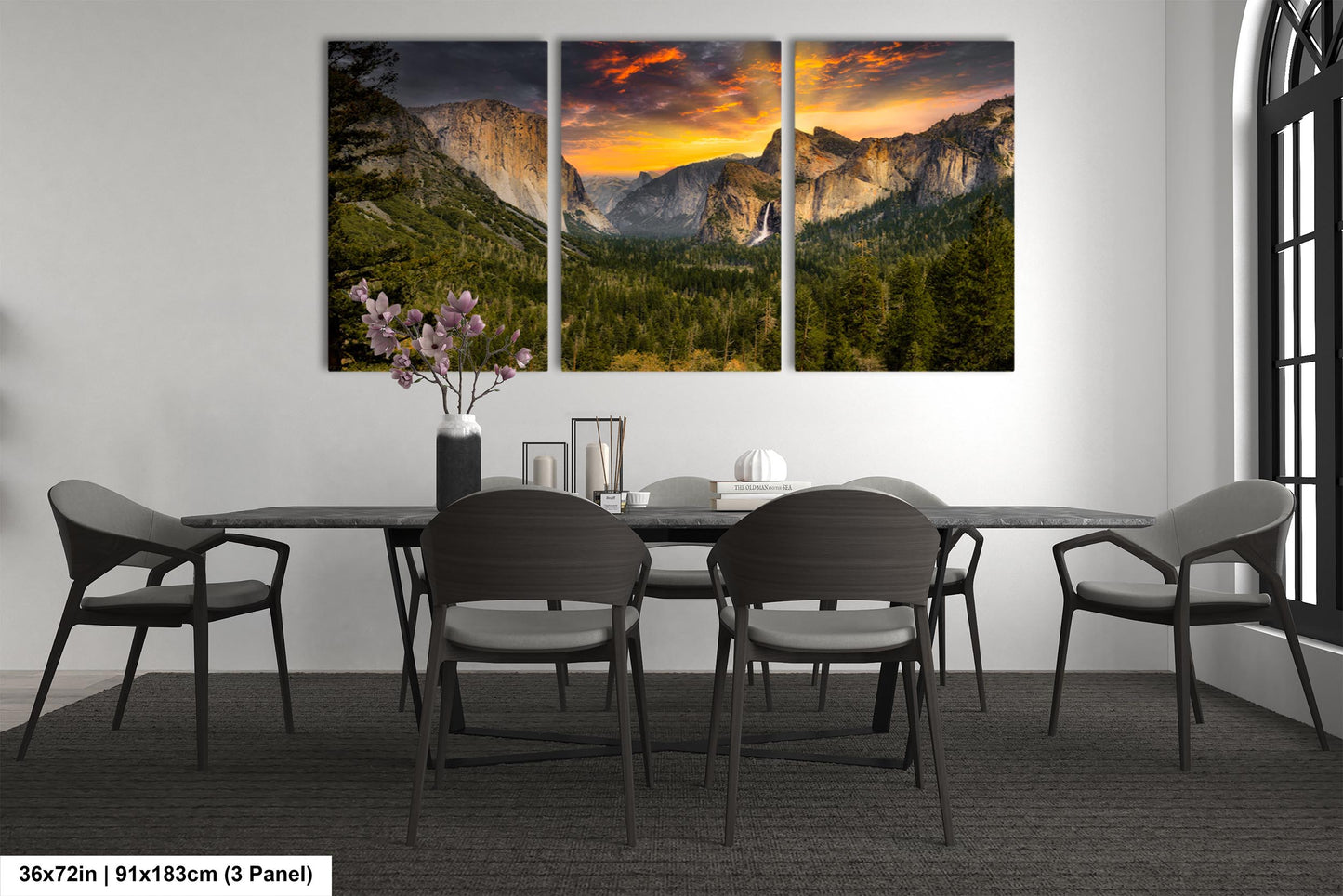 Yosemite National Park from Tunnel View showing Half Dome, Bridalveil Falls, and El Capitan