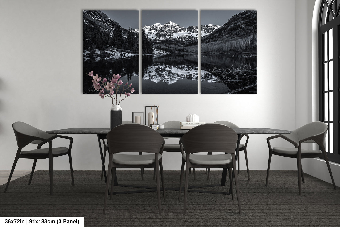 Maroon Bells black and white landscape picture, Aspen Colorado, large framed artwork, Colorado wall art, Rocky Mountains print