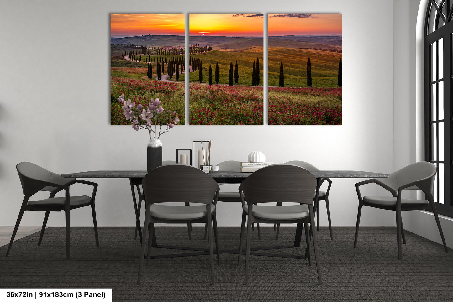 Tuscany, Val d'Orcia, Baccoleno Farmhouse, Cypress Trees, Italy, Poppies, Sunset, Iconic