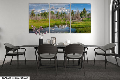 Grand Teton National Park Mountain Reflection, Schwabacher Landing, Wyoming Landscape, Mountain Photo Canvas Wall Art Prints, Decor for Home