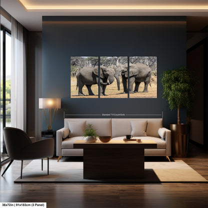 Elephant Canvas Wall Art, South Africa Elephants Couple Photo Print, Safari Animal Print Elephant Photography for Office, Dorm or Home Decor