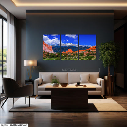 Garden of the gods, Pikes Peak, Colorado Springs, Colorado 14er, Colorado wall art, mountain wall art, man cave art, blue sky