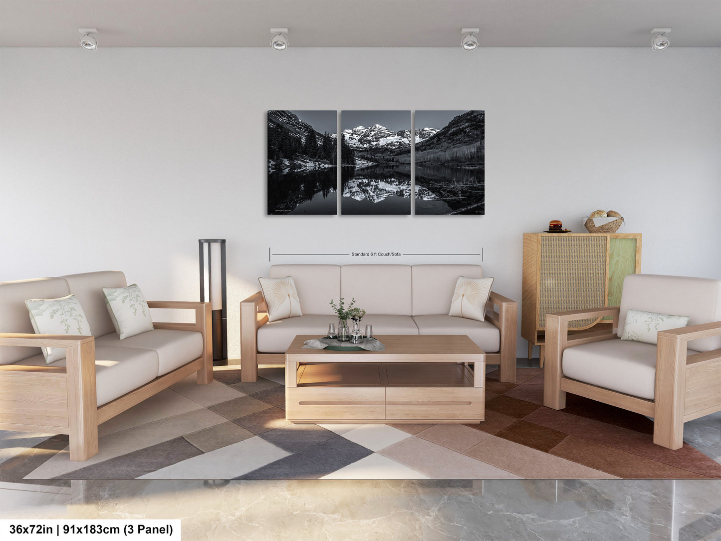 Maroon Bells black and white landscape picture, Aspen Colorado, large framed artwork, Colorado wall art, Rocky Mountains print