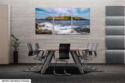 Beacon of Beauty: Nubble Lighthouse Cape Neddick Nautical Photography Metal Canvas Print Wall Art