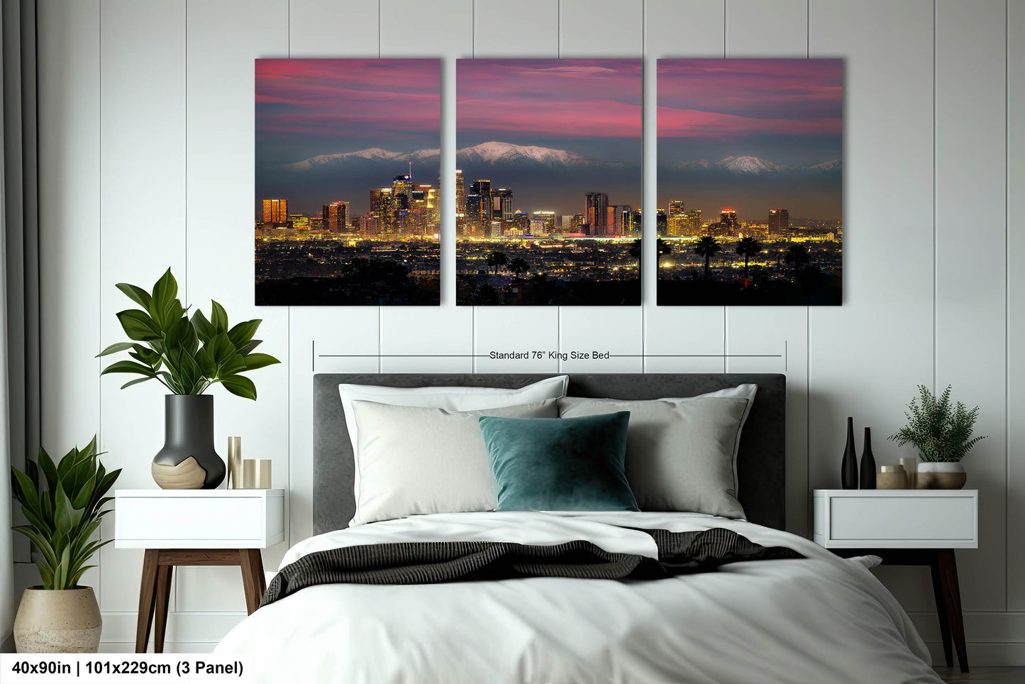 Los Angeles Skyline at Dusk against Mountains / home decor/canvas art print/wall art