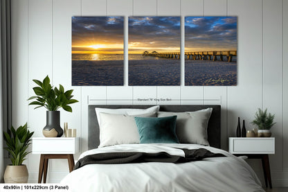 Naples Beach Pier, Sunset, Sun rays, Naples Florida, Wall Art, Living Room, Bedroom, Office, Dorm, Canvas, Metal, Acrylic,Glossy Photo Paper