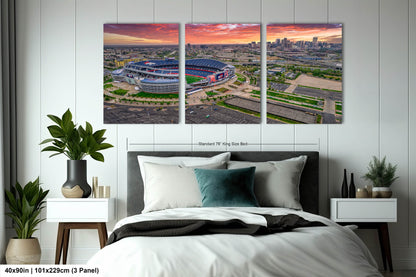 Denver Skyline at Sunrise with Empower Field - Broncos Stadium Aerial Photo