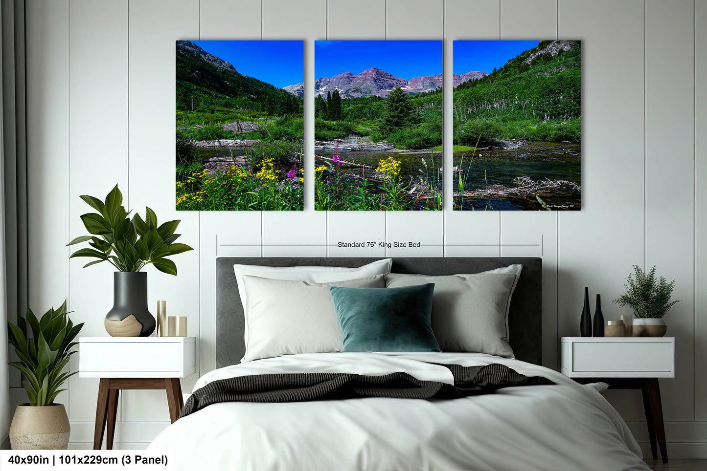 Maroon Bells summer landscape, Aspen Colorado, Colorado wall art, wildflower prints, San Juan mountains, triptych, aspen