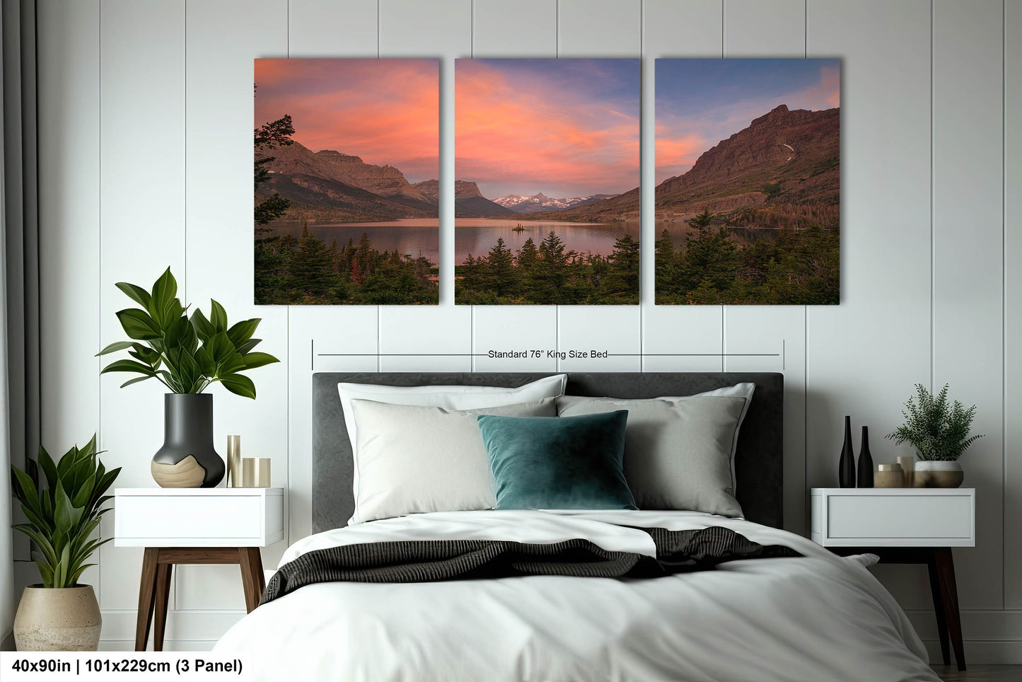 Glacier National Park,Sunrise at Goose Island St. Mary Lake,Montana Mountain Landscape,Canvas Wall Art Prints for Living Room,Bedroom