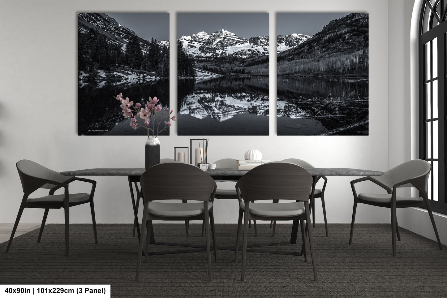 Maroon Bells black and white landscape picture, Aspen Colorado, large framed artwork, Colorado wall art, Rocky Mountains print