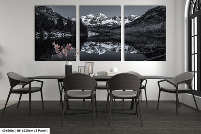 Maroon Bells black and white landscape picture, Aspen Colorado, large framed artwork, Colorado wall art, Rocky Mountains print