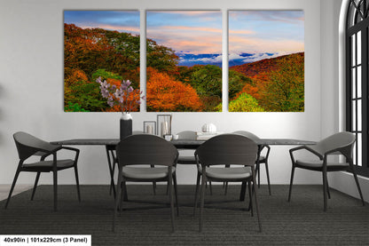 Blue ridge mountains fall picture, Smoky mountains autumn landscape, North Carolina mountains, Appalachia, Smoky mountain art, triptych