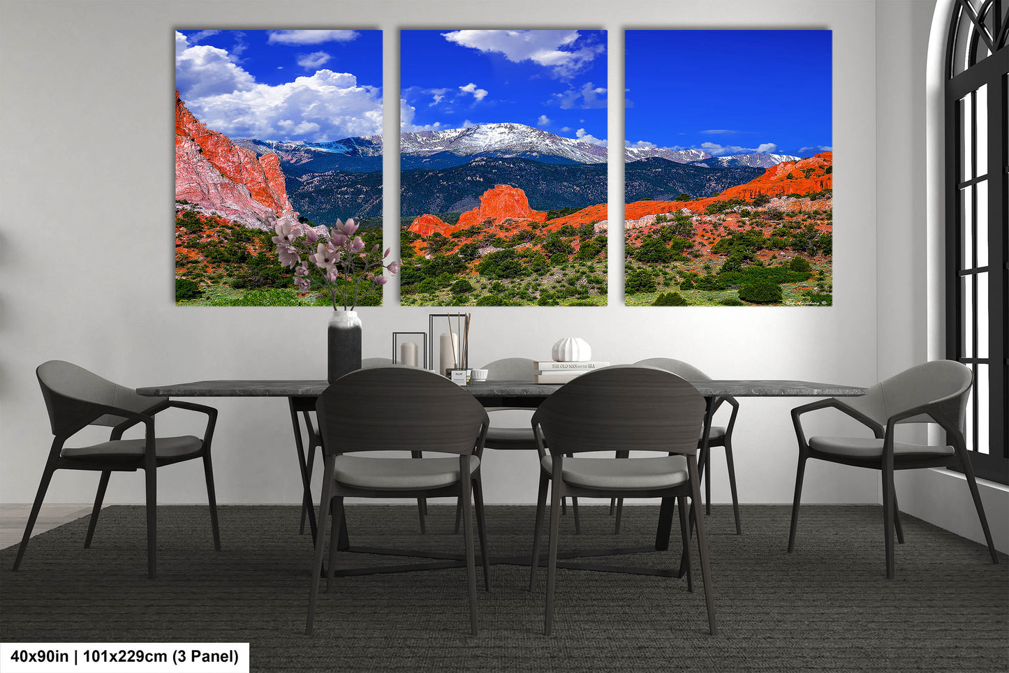 Garden of the gods, Pikes Peak, Colorado Springs, Colorado 14er, Colorado wall art, mountain wall art, man cave art, blue sky