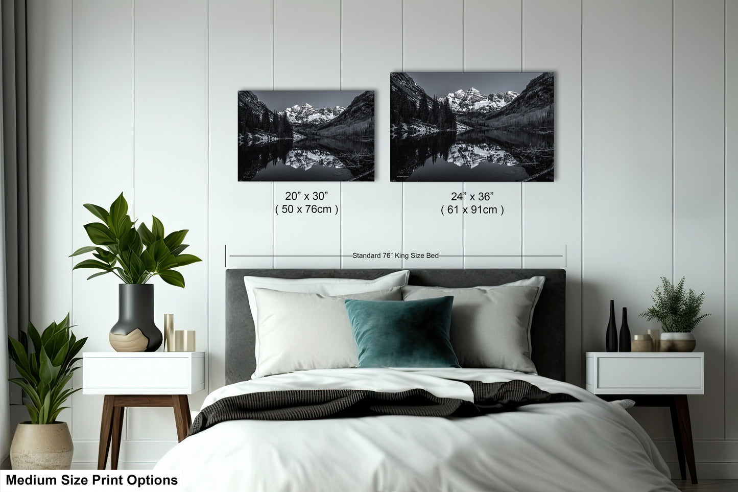 Maroon Bells black and white landscape picture, Aspen Colorado, large framed artwork, Colorado wall art, Rocky Mountains print