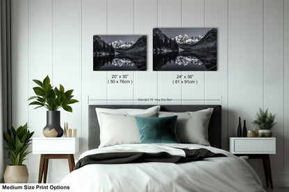 Maroon Bells black and white landscape picture, Aspen Colorado, large framed artwork, Colorado wall art, Rocky Mountains print