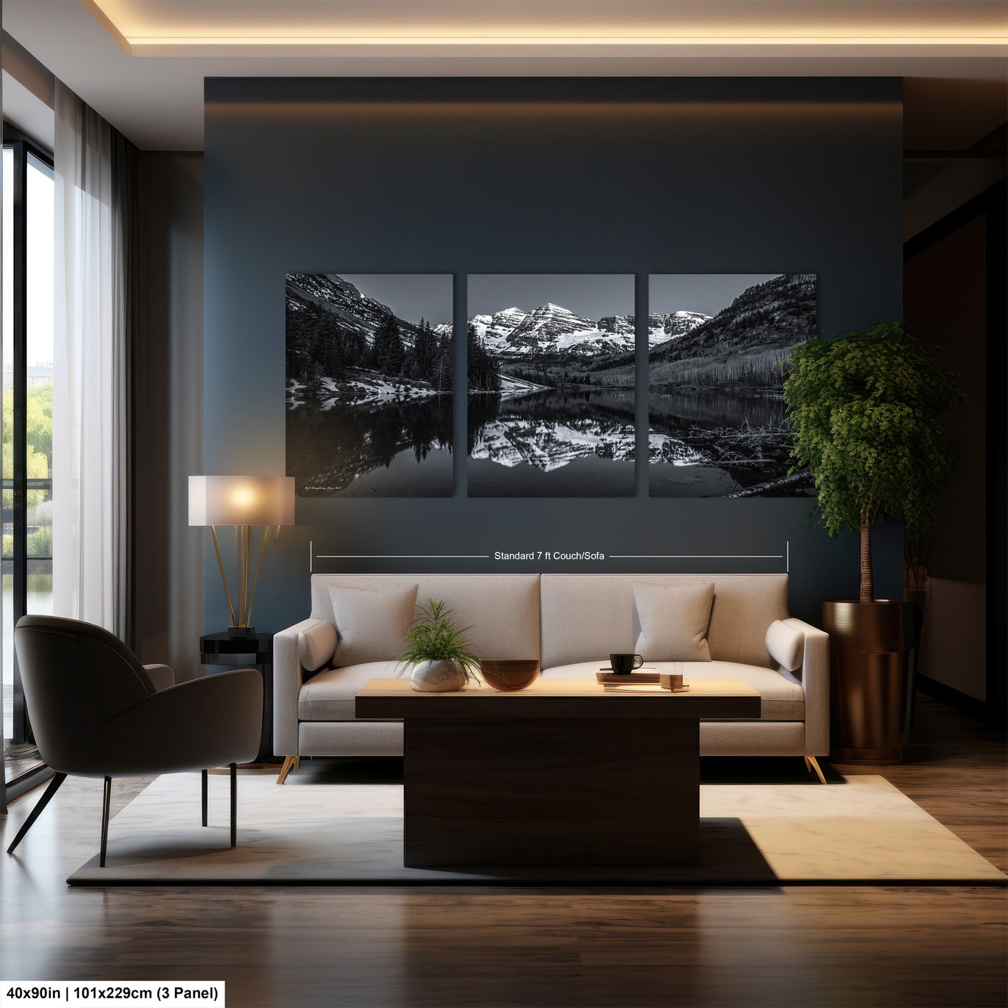 Maroon Bells black and white landscape picture, Aspen Colorado, large framed artwork, Colorado wall art, Rocky Mountains print