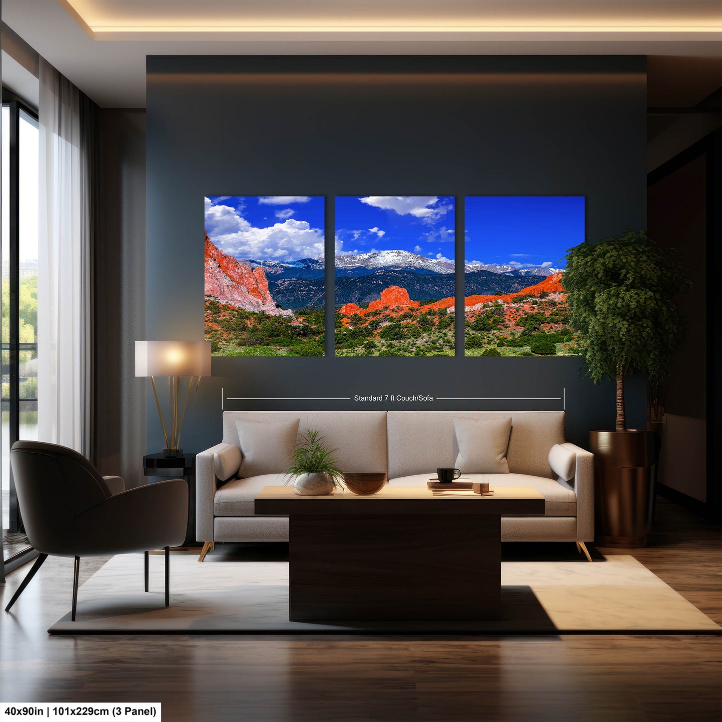 Garden of the gods, Pikes Peak, Colorado Springs, Colorado 14er, Colorado wall art, mountain wall art, man cave art, blue sky