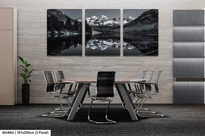 Maroon Bells black and white landscape picture, Aspen Colorado, large framed artwork, Colorado wall art, Rocky Mountains print