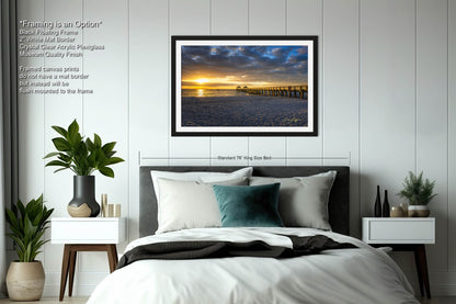 Naples Beach Pier, Sunset, Sun rays, Naples Florida, Wall Art, Living Room, Bedroom, Office, Dorm, Canvas, Metal, Acrylic,Glossy Photo Paper