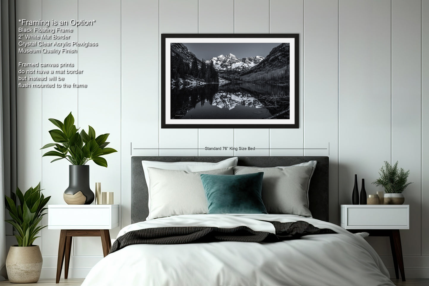 Maroon Bells black and white landscape picture, Aspen Colorado, large framed artwork, Colorado wall art, Rocky Mountains print