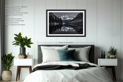 Maroon Bells black and white landscape picture, Aspen Colorado, large framed artwork, Colorado wall art, Rocky Mountains print