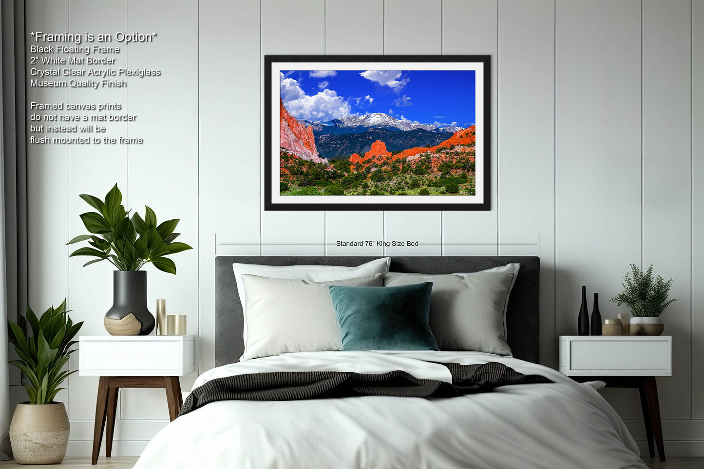 Garden of the gods, Pikes Peak, Colorado Springs, Colorado 14er, Colorado wall art, mountain wall art, man cave art, blue sky