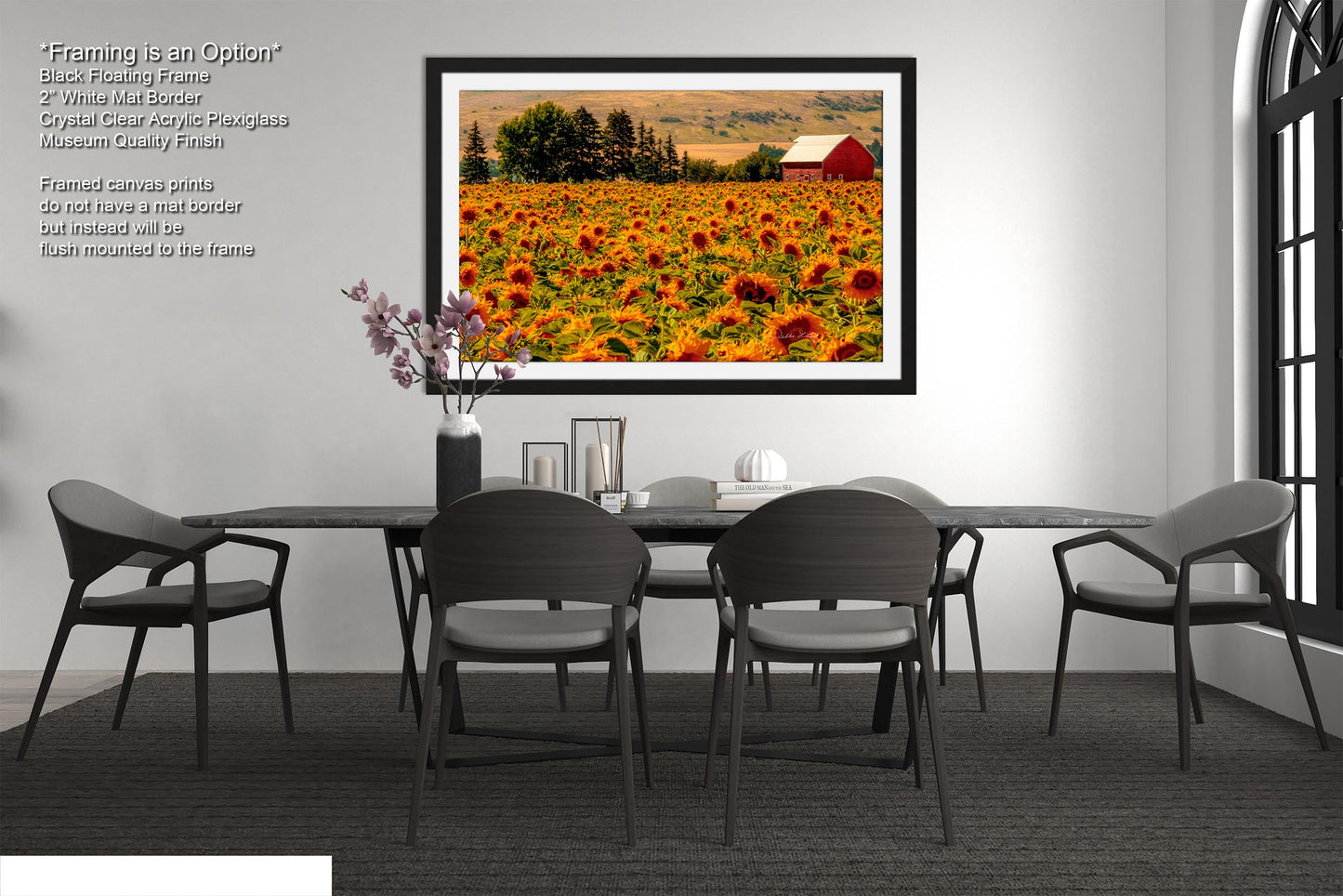 Home Decor Photograph Sunflower Field Landscape Wall Art, Rural America, Red Country Barn, Sunflowers, Northeastern Oregon Landscapes, USA