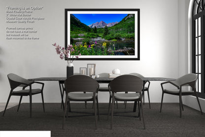 Maroon Bells summer landscape, Aspen Colorado, Colorado wall art, wildflower prints, San Juan mountains, triptych, aspen