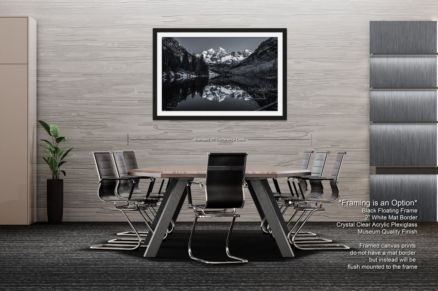 Maroon Bells black and white landscape picture, Aspen Colorado, large framed artwork, Colorado wall art, Rocky Mountains print