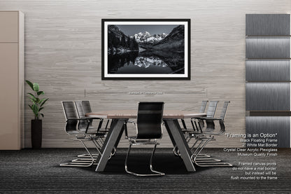 Maroon Bells black and white landscape picture, Aspen Colorado, large framed artwork, Colorado wall art, Rocky Mountains print