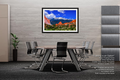 Garden of the gods, Pikes Peak, Colorado Springs, Colorado 14er, Colorado wall art, mountain wall art, man cave art, blue sky