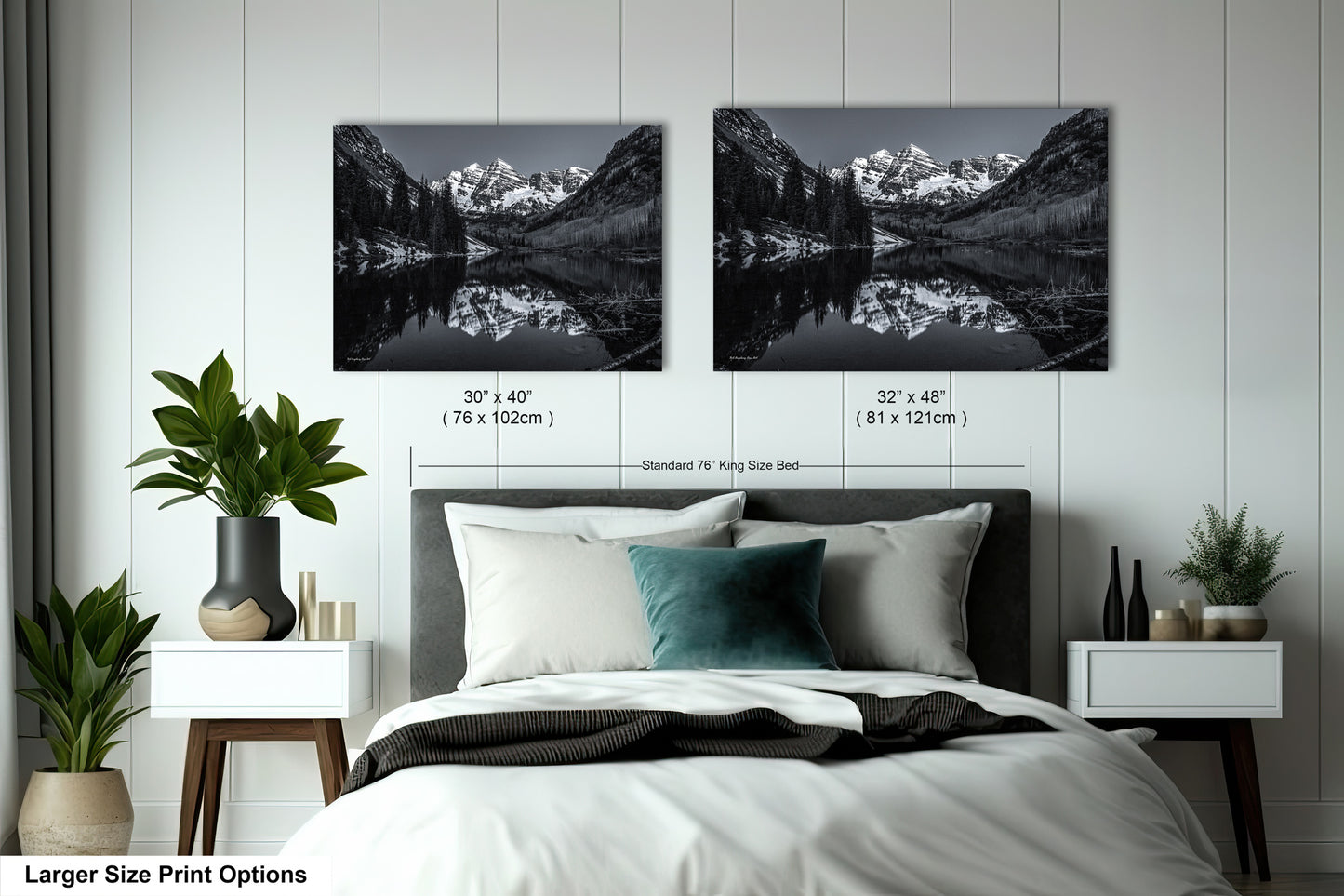 Maroon Bells black and white landscape picture, Aspen Colorado, large framed artwork, Colorado wall art, Rocky Mountains print
