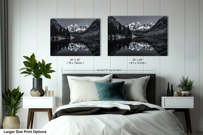 Maroon Bells black and white landscape picture, Aspen Colorado, large framed artwork, Colorado wall art, Rocky Mountains print