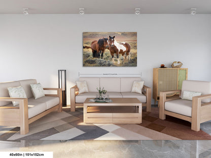 Wild Horses, Western Wall Art, Office, Living Room, Bedroom, Bar, Entryway, Canvas, Metal, Glossy Photo Print