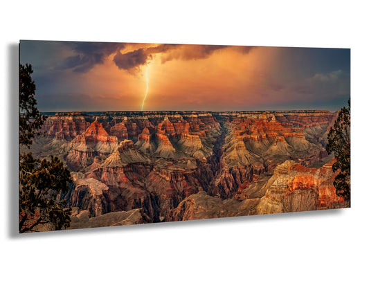 Grand Canyon Lightning, Arizona Art, Red Rock Artwork, Gift, Vibrant Sunset Landscape, Nature Photography Print, Canvas, Metal, Acrylic