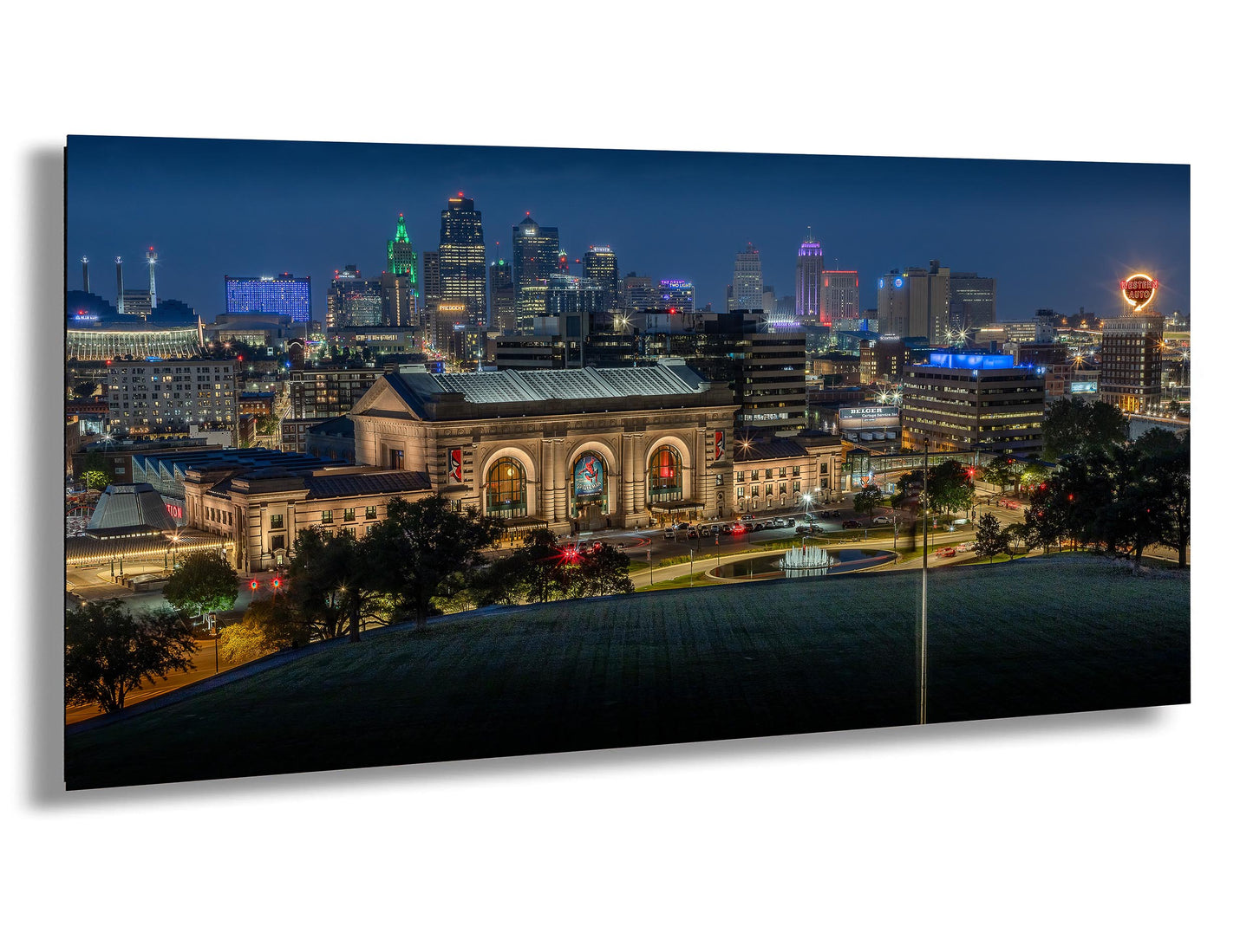 Union Station and Kansas City Skyline, Western Auto Neon Sign, Kansas City Wall Art