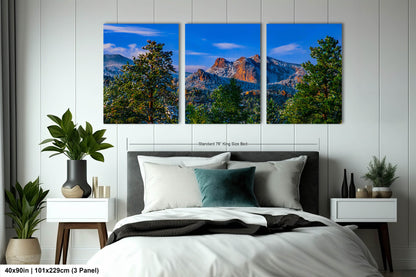 Colorado snowy mountain sunset, Estes Park wall art, Rocky Mountains canvas print